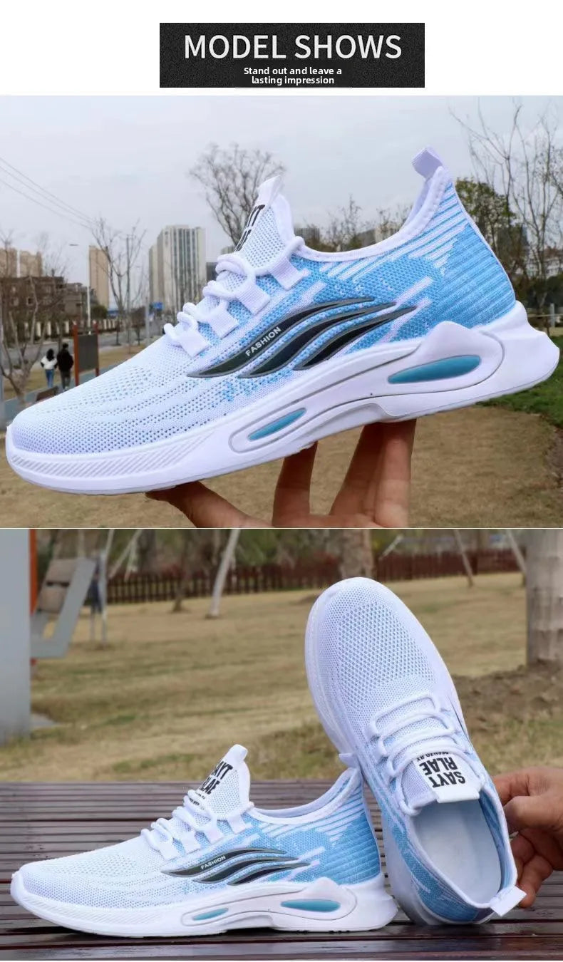 Breathable Running Shoes Men's Sporty Casual Outdoor Travel Lightweight Rubber Outsole Flat Heel round Toe Knitted Mesh Upgraded