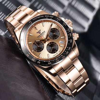 Relógio de Luxo para Homem VK63 com Movimento de Quartzo, Cronógrafo Business, 39mm, Aço/Ouro Rosa, Data, Mostrador Luminescente, Cronógrafo Completo