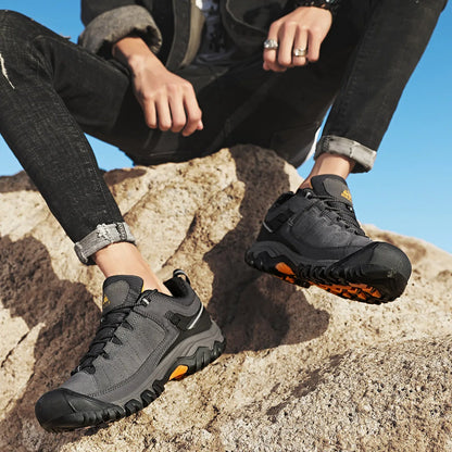 HIKEUP New High Quality Men Hiking Shoes Durable Leather Climbing Shoes Outdoor Walking Sneakers Rubber Sole Factory Outlet