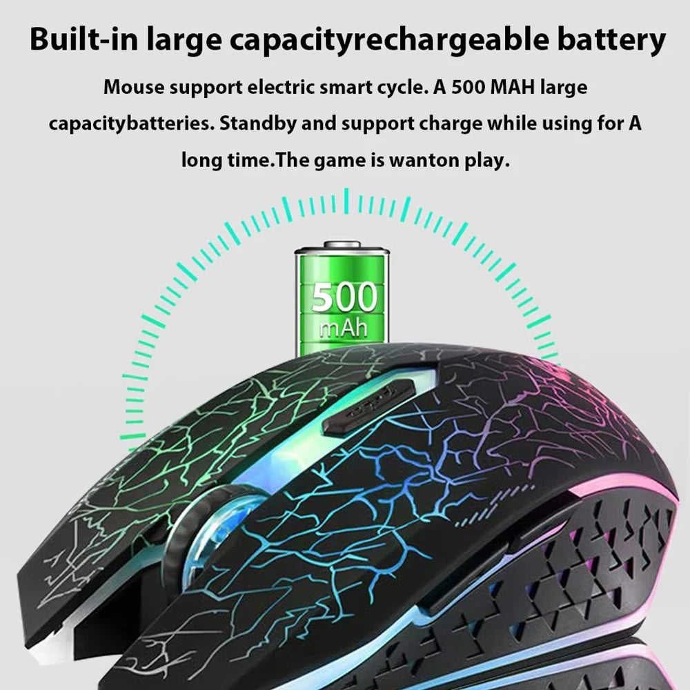 Rato Gaming RGB 2.4G sem fios, rato Bluetooth 1600DPI, 6 botões silenciosos, rato ergonómico de modo duplo para escritório, para MacBook e PC