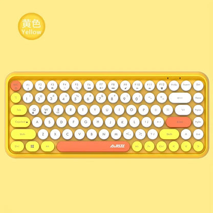 AJAZZ 308i Wireless Bluetooth Keyboard 84 Keys Rechargeable Retro Round Typewriter Keycaps, Portable Mechanical Keyboard