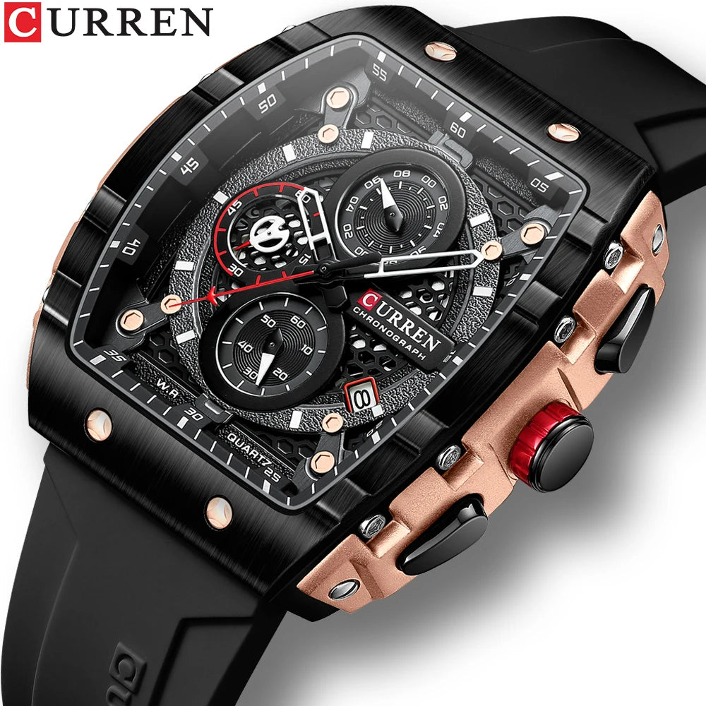 CURREN Men’s Luxury Square Quartz Chronograph Watch Waterproof, Luminous Dial & Date Display