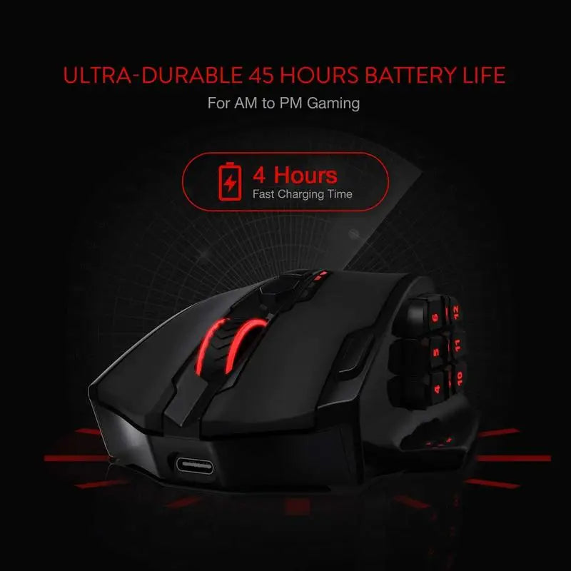 Mouse da gaming Redragon M913 16000 DPI cablato e wireless 2.4Ghz RGB ottico, 16 pulsanti programmabili, mouse nero/bianco