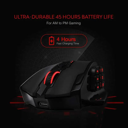 Mouse da gaming Redragon M913 16000 DPI cablato e wireless 2.4Ghz RGB ottico, 16 pulsanti programmabili, mouse nero/bianco
