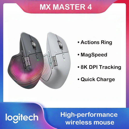 Logitech MX Master 4 Ergonomic Wireless Bluetooth Mouse with MagSpeed Scroll Wheel, Haptic Feedback, 8000 DPI Sensor, 70-Day Rechargeable Battery