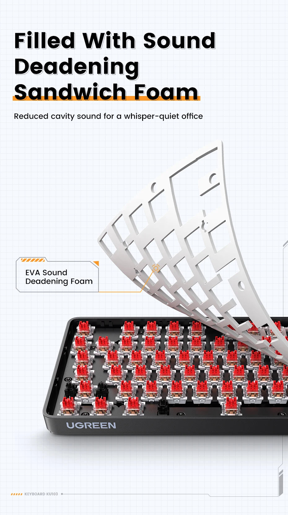Teclado Mecânico UGREEN 108 Teclas PBT Teclado com Fio Switch Red Russo/Coreano/EN para Desktop Portátil Windows Mac OS Gaming