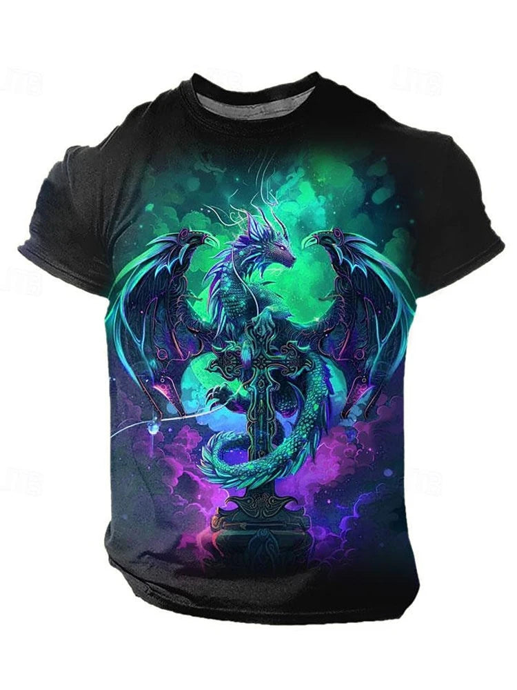 3D Dragon Print Men's T-shirt Summer Daily Casual Men's Street T-shirt Outdoor Sports Short Sleeve Urban Fashion Men's T-shirt