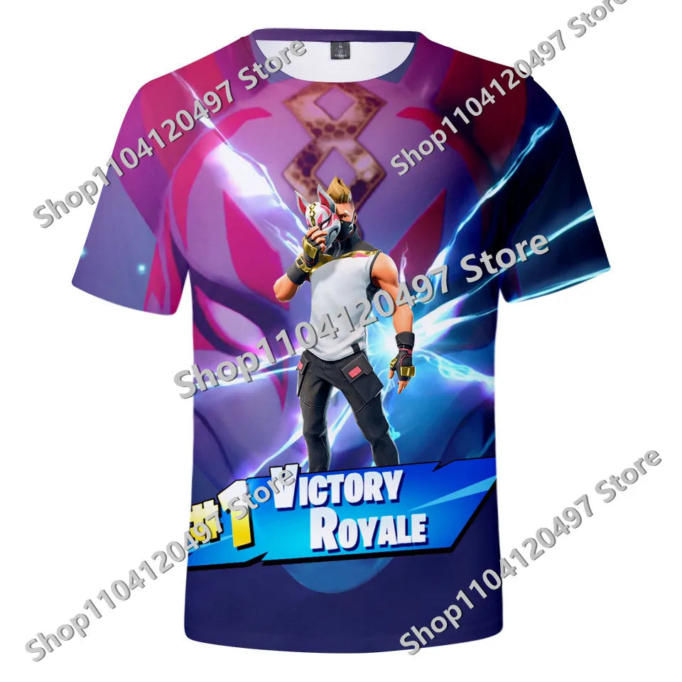 Japanese Anime Fortnite Summer T-shirt for Men Women Battle Royale Short-Sleeved Casual Comfortable Loose Harajuku Streetwear