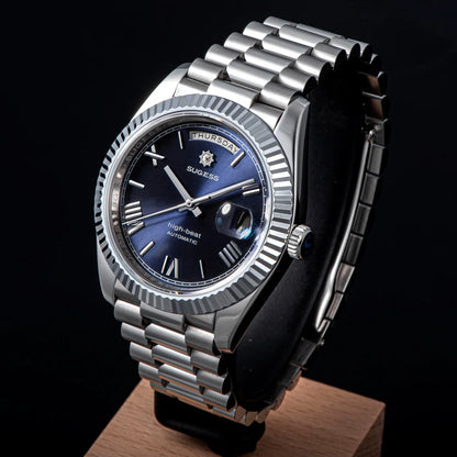 Sugess Watch Mens 40mm Date Day Automatic Dandong Peacock SL3034 Movement Retro Mechanical Wristwatch Sapphire Glass Golden New