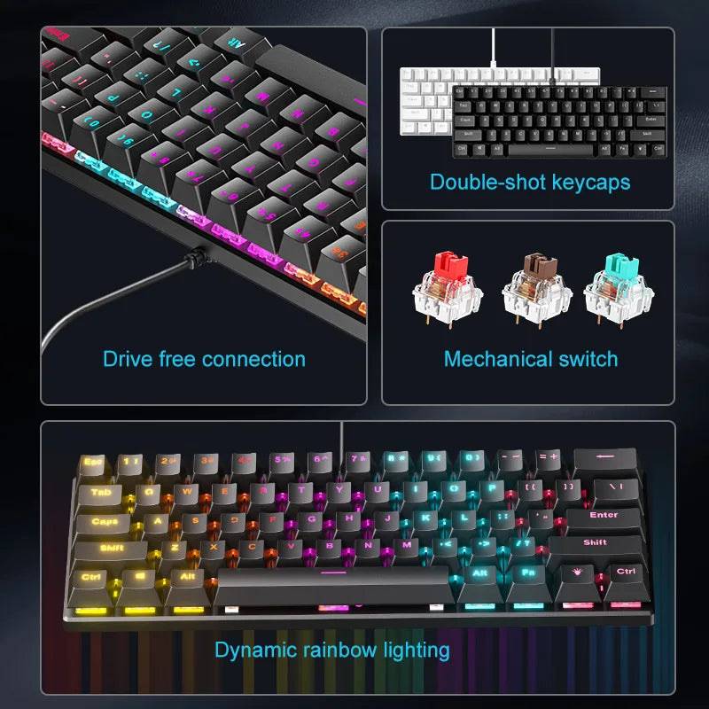 RGB White Mechanical Keyboard 60% Gaming Keyboard White Clavier Gamer Blanco Key Board Black PC Keyboards