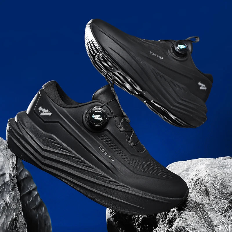 Men's High Platform Running Shoes | Breathable Mesh Athletic Sneakers | Rotating Buckle Quick Wear Casual Walking Shoes