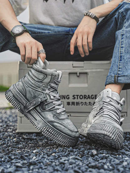 Autumn and winter high top men's shoes fashion trend retro gray children's and young men's parent-child shoes work sports and le