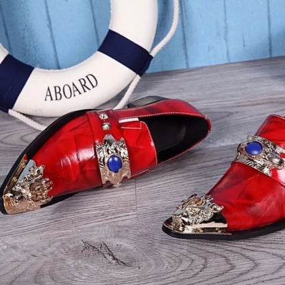 Men Luxury White Gold Metal Toe Oxford Elegant Loafers Slip On Dress Shoes Formal Wedding Party PU Leather Shoes Size 38-46