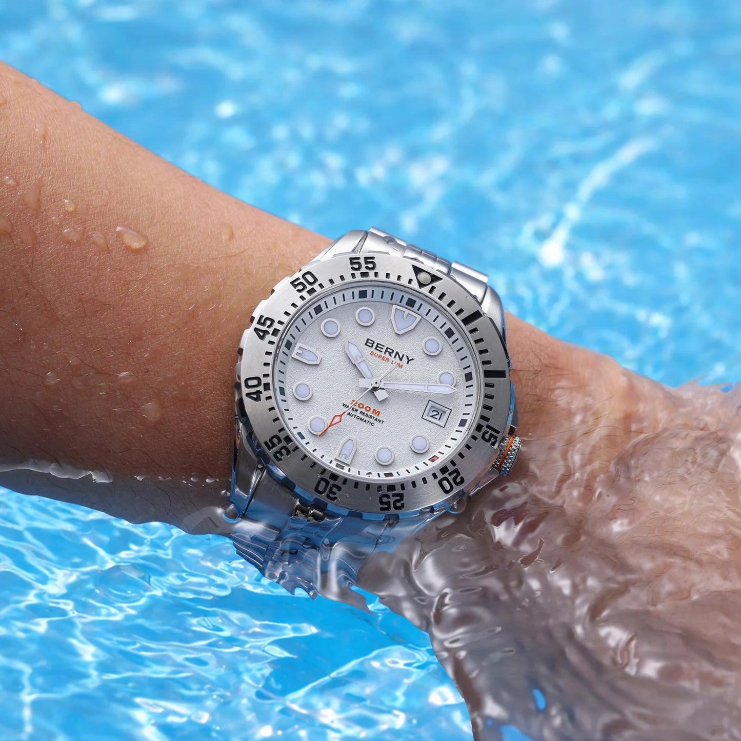 BERNY Men's Automatic Diver Watch Supper Luminous Sapphire AR Coated MIYOTA 8215 316LStainless Steel Single Crown Diving Watches