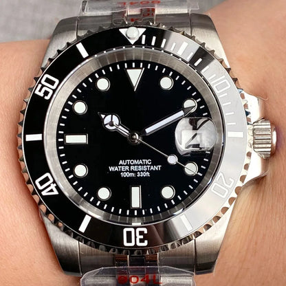 Relógio de Homem Automático Miyota8215 Impermeável 200m, Relógio de Mergulho 40mm com Movimento Mecânico, Luminoso, Bracelete Jubilee e Fecho Glide Lock