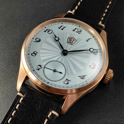 40.5 Men's Manual Mechanical Watch Tin Bronze Guilloché Surface Three-Dimensional Silver Nail Roasted Blue Needle Seagull ST3621