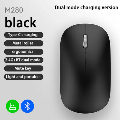 Lenovo Bluetooth Wireless Mouse Dual Mode 2.4G & Bluetooth 5.3, Type-C Rechargeable Silent Ergonomic Mouse with Adjustable DPI for Laptop & Office