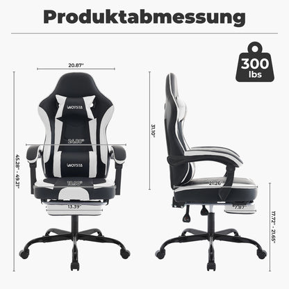 Cadeira Gaming WOTSTA com Apoio para Pés, Cadeira Gamer Ergonómica com Almofada Lombar, Apoio de Cabeça e Altura Ajustável para Computador
