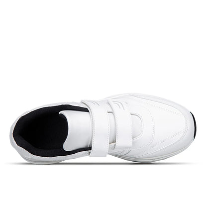 Men's Adjustable Hook and Loop Leather Sneakers Casual Sports Shoes White Sneakers Masculino Zapatillas Deportivas Tenis