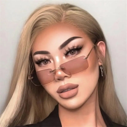 Fashion Rimless Rectangle Sunglasses Women Luxury Design Sun Glasses Ladies Retro Gradient Eyewear Summer UV400 Sun Shades