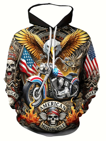 Men'S 3D White Wolf Print Hoodie, Casual Long Sleeve Pullover with Drawstring Pocket, 100% Polyester Slight Stretch Men Clothing