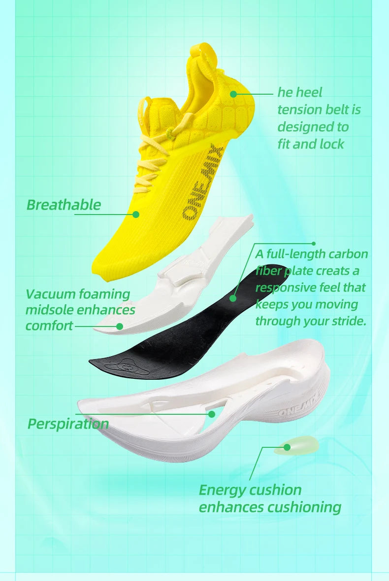 ONEMIX Original Carbon Fiber Running Racing Shoes Professional Marathon Ultra-light Rebound Damping Trail Sport Road Sneakers
