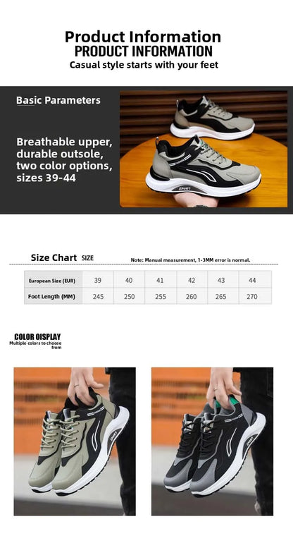 Men's Fashionable Korean Style Lace-Up Casual Running Shoes Comfortable Breathable Thick Bottom Sports Sneakers