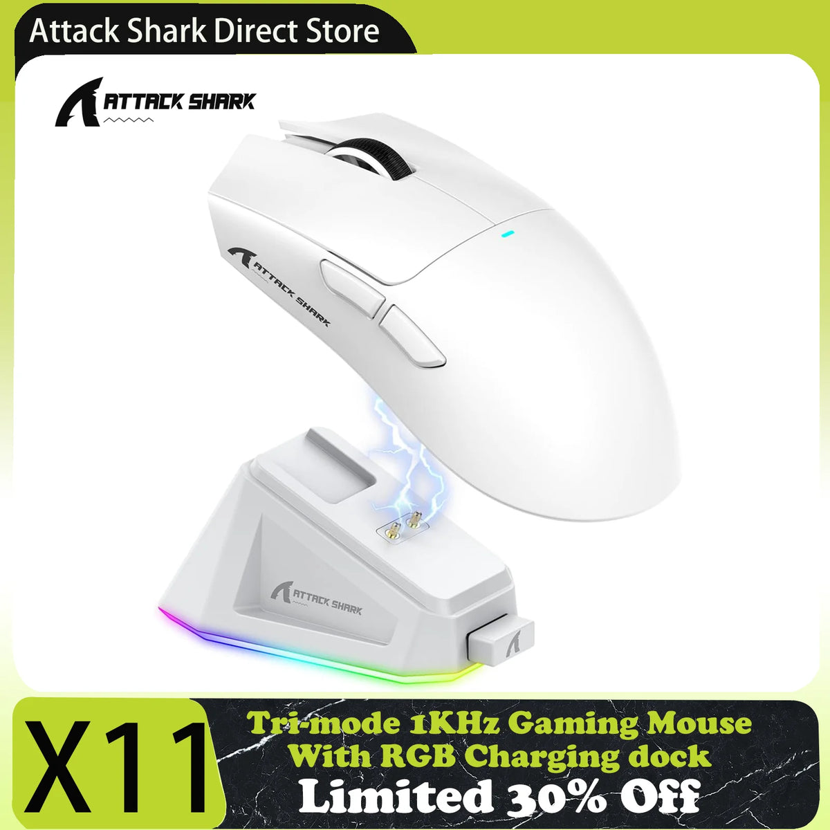 Attack Shark X11 Tri-Mode Gaming Mouse with Magnetic Charging Dock, 22,000 DPI PixArt PAW3311 Wireless Gaming Mouse, Bluetooth, 2.4GHz & Wired RGB Gaming Mouse for PC & Mac