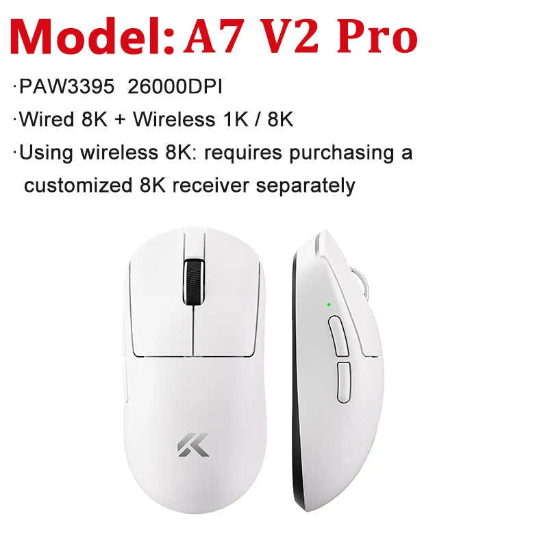 MCHOSE A7 V2 Ultra / Pro Lekka bezprzewodowa mysz gamingowa Dual 8000Hz PAW3950 TI 42000DPI dla graczy e-sportowych na PC