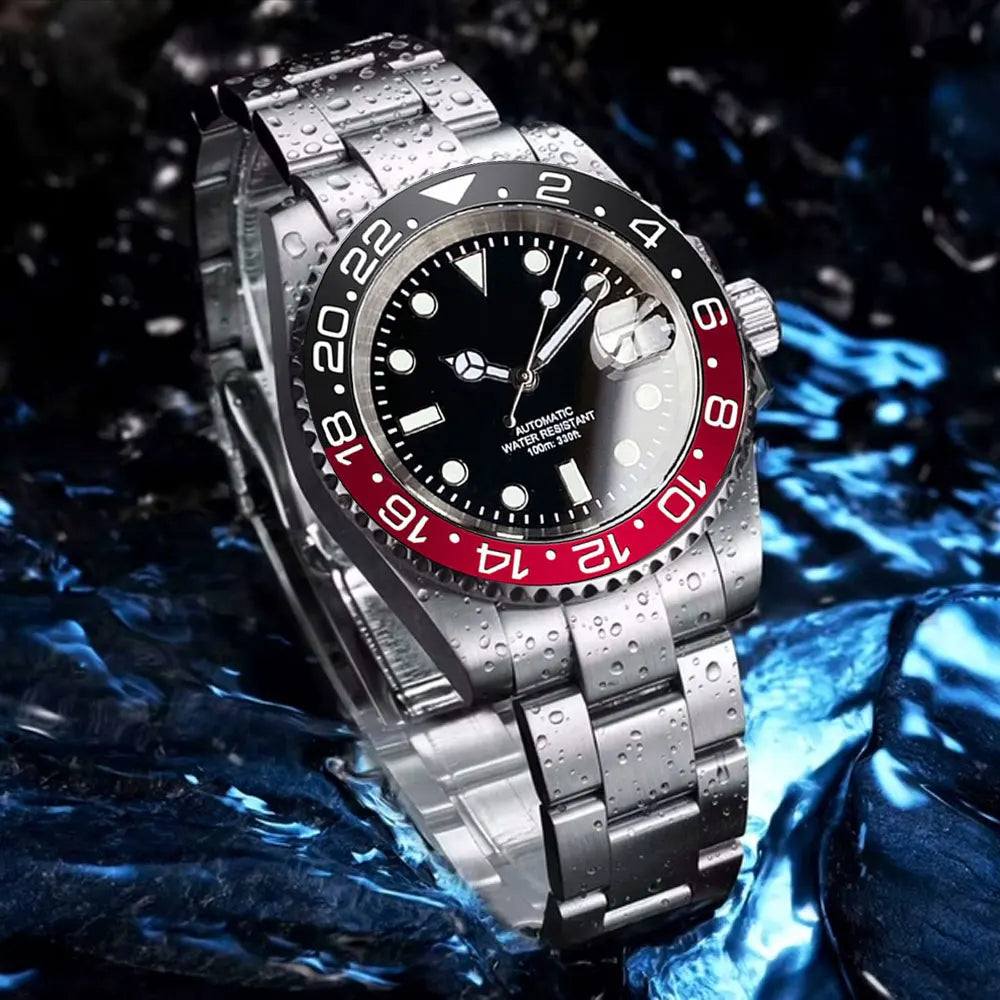Relógio de Homem Automático Miyota8215 Impermeável 200m, Relógio de Mergulho 40mm com Movimento Mecânico, Luminoso, Bracelete Jubilee e Fecho Glide Lock