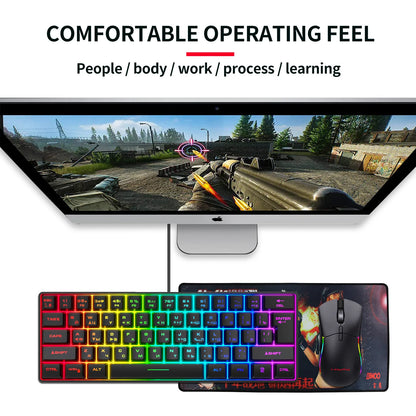 Gaming Keyboard, Russian/English RGB Backlit 61 Key Ultra-Compact Keyboard, Waterproof Mechanical Feeling Office Gaming Keyboards