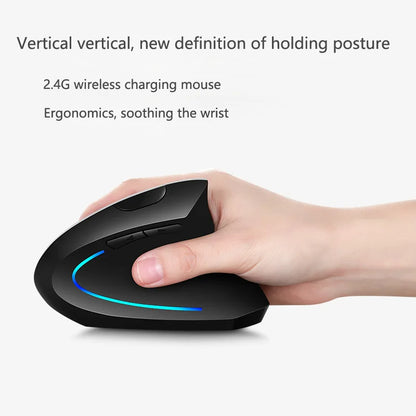 Wireless Vertical Mouse 2.4GHz Ergonomic Optical Mouse, Adjustable DPI Wireless Vertical Mouse with RGB Backlight for Laptop, PC, Mac, Tablet & Office