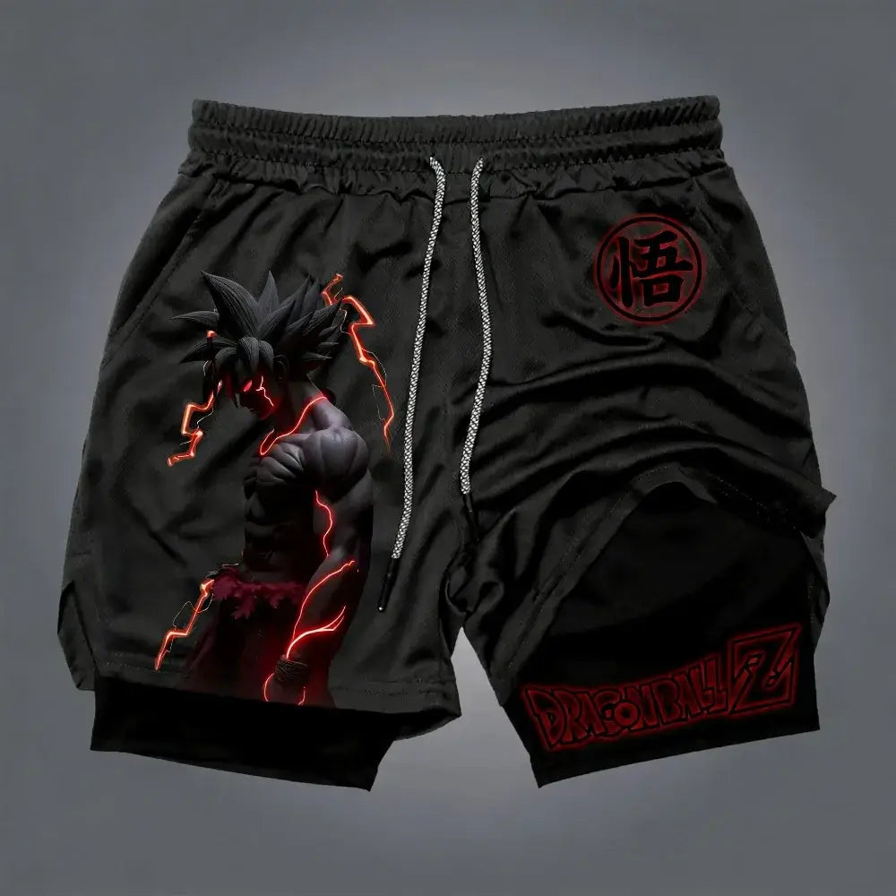 Dragon Ball Goku Unisex Harajuku Anime Printed 2026 Summer New Product Loose Sports Breathable Quick Drying Double Layer Shorts, Produit gaming premium Fraquane