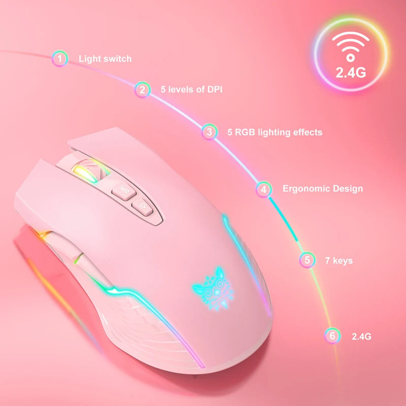 Lenovo CW905 Wireless Gaming Mouse 3600 DPI RGB Ergonomic Gaming Mouse with 7 Buttons, Adjustable DPI, USB Gaming Mouse for PC & Laptop