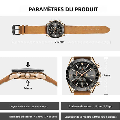 SAPPHERO Men Chronograph Watch High Precision Quartz Movement Blue Dial Date Display 50M Waterproof Luxury Sport Wristwatch Gift