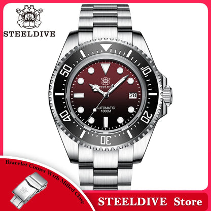SD1964 STEELDIVE 1000M Waterproof 45.4MM Big Water Ghost Watch For Men Super BGW9 Blue Luminous Dive Watch with Valve