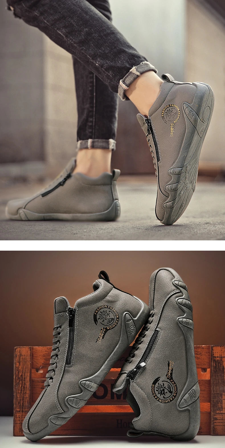 Men's Casual Shoes Side Zipper Short Boots Versatile Flat Bottom Trendy Fashionable Men's Shoes Suitable for Outdoor Sports