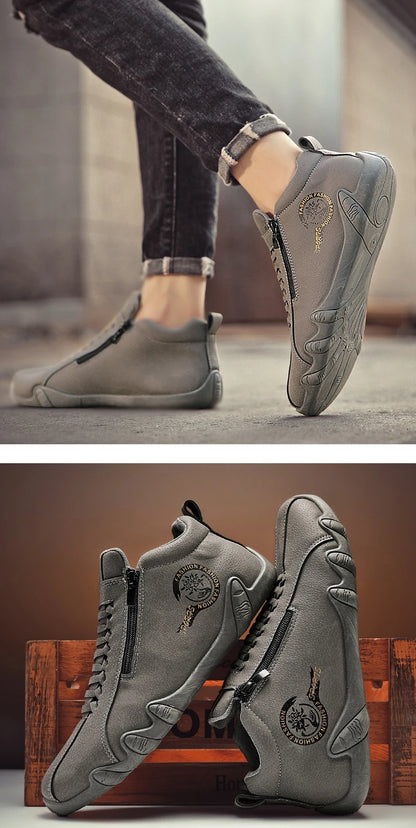 Men's Casual Shoes Side Zipper Short Boots Versatile Flat Bottom Trendy Fashionable Men's Shoes Suitable for Outdoor Sports