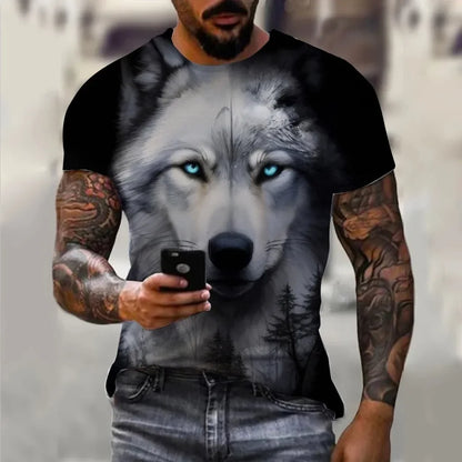 Men's T-Shirts Summer Animal Wolf Pattern 3D Print Tops Tees Summer Women Streetwear Fashion Oversized T Shirt Men Clothing