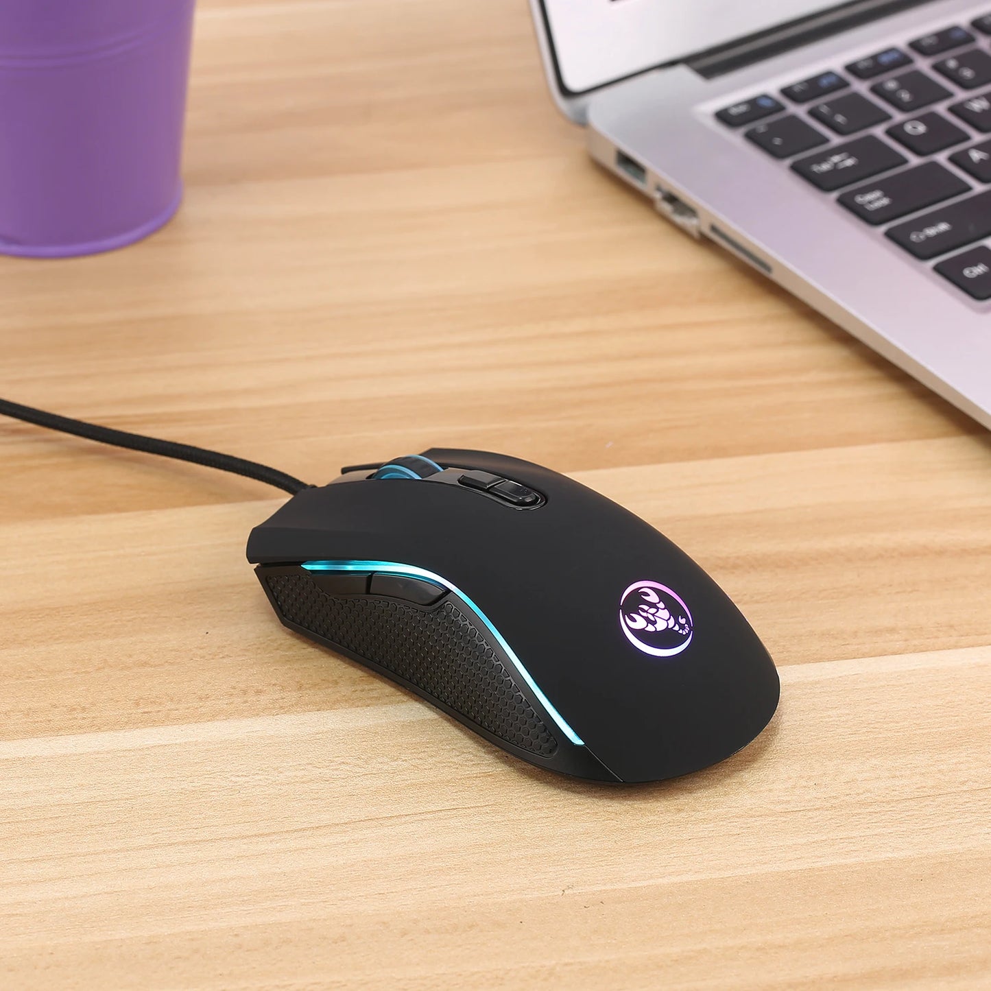 Scelta popolare HXSJ A869 mouse da gaming cablato ottico ergonomico RGB in ABS con regolazione della risoluzione a 4 livelli per laptop e PC
