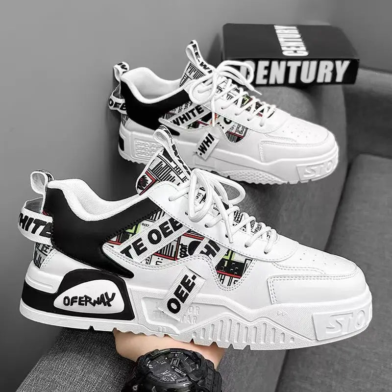High Quality Men's Sneakers Light PU Leather Casual Shoes for Men Lace Up Flats Luxury White Black Tenis Shoes Zapatillas Hombre