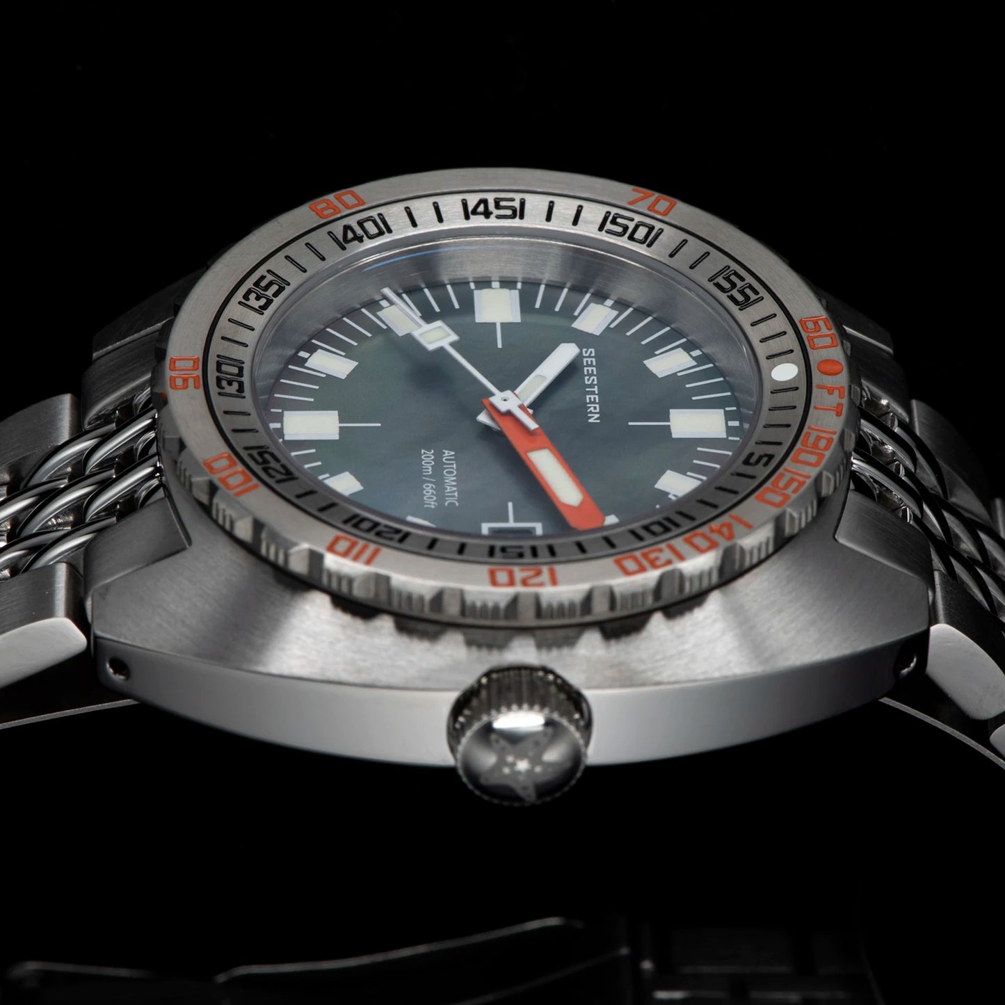 SEESTERN Men Diving Watch Automatic Luminous Date Waterproof Turn Bracelet Wristwatches Retro SUB300T Mechanical Sapphire Glass