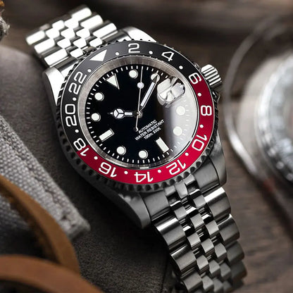 Relógio de Homem Automático Miyota8215 Impermeável 200m, Relógio de Mergulho 40mm com Movimento Mecânico, Luminoso, Bracelete Jubilee e Fecho Glide Lock