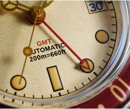 San Martin 40mm SN0005 Retro GMT NH34 Automatic Distressed Patina Dial Bi-color Sapphire Bezel Jubilee Mens Watches 20Bar Lume