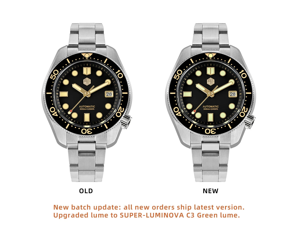 San Martin Design 44mm Men Diver Watch MM300 Sport Steel Vintage NH35 Automatic Mechanical Sapphire Waterproof 300M Lum SN0087