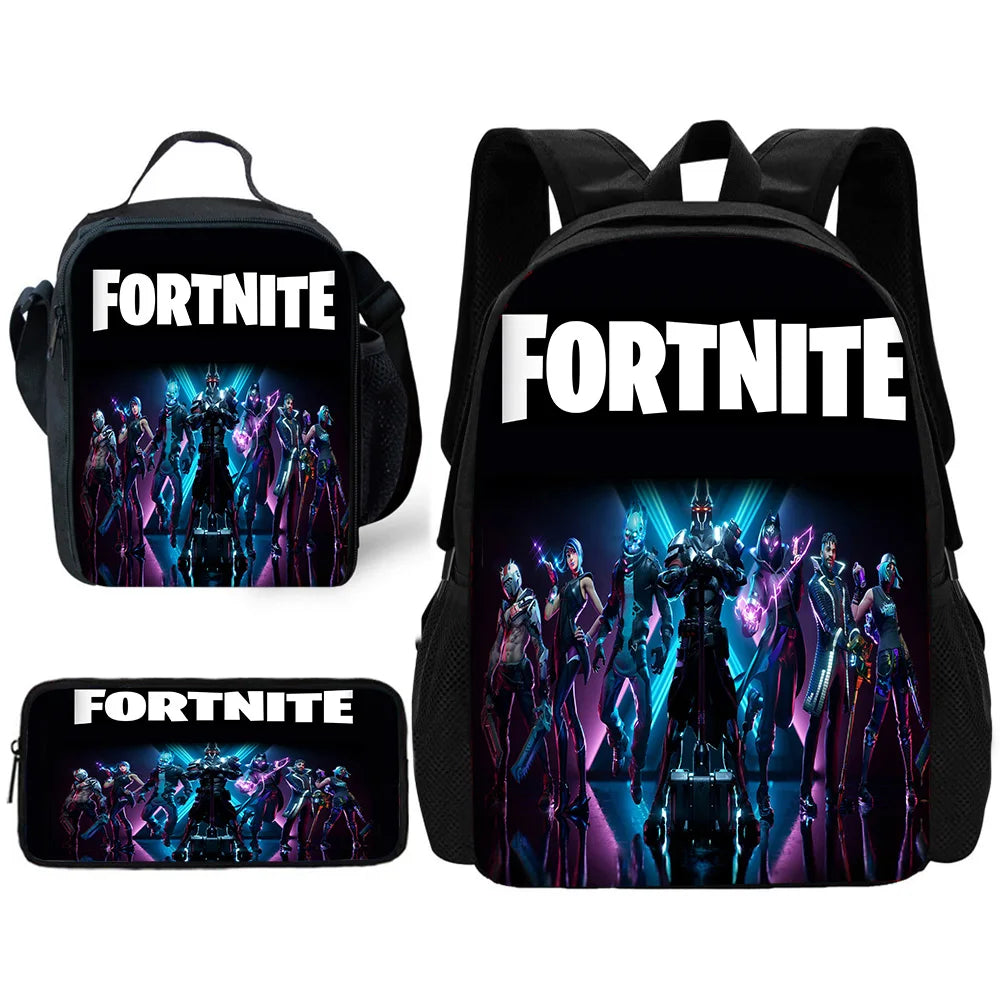 Mochila Escolar Infantil Hot Game com Lancheiras, Design-F-FortniteS, Estojos para Lápis, Mochilas Escolares para Rapazes e Raparigas, Melhor Presente