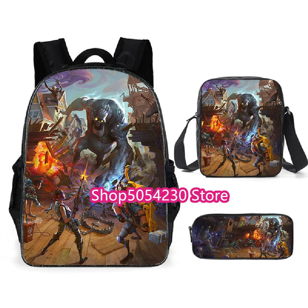 Conjunto de Mochila Fortnited 3PCS para Adolescentes e Estudantes, Saco de Viagem Fortress Night, Mochila Escolar 3D de Jogos Populares