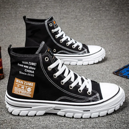 Men's Canvas Shoes High Top Male Sneaker Lace Up Casual Breathable Flat Ankle Boots Comfortable Sport for Men