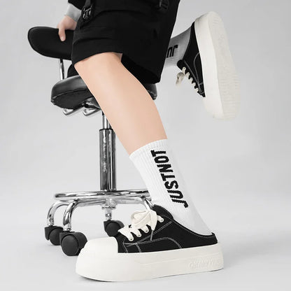 Summer Canvas Sneakers Men Half Shoes Comfortable Breathable Slip-on Shoes Man Mules Street Style Platform Men's Casual Sneakers