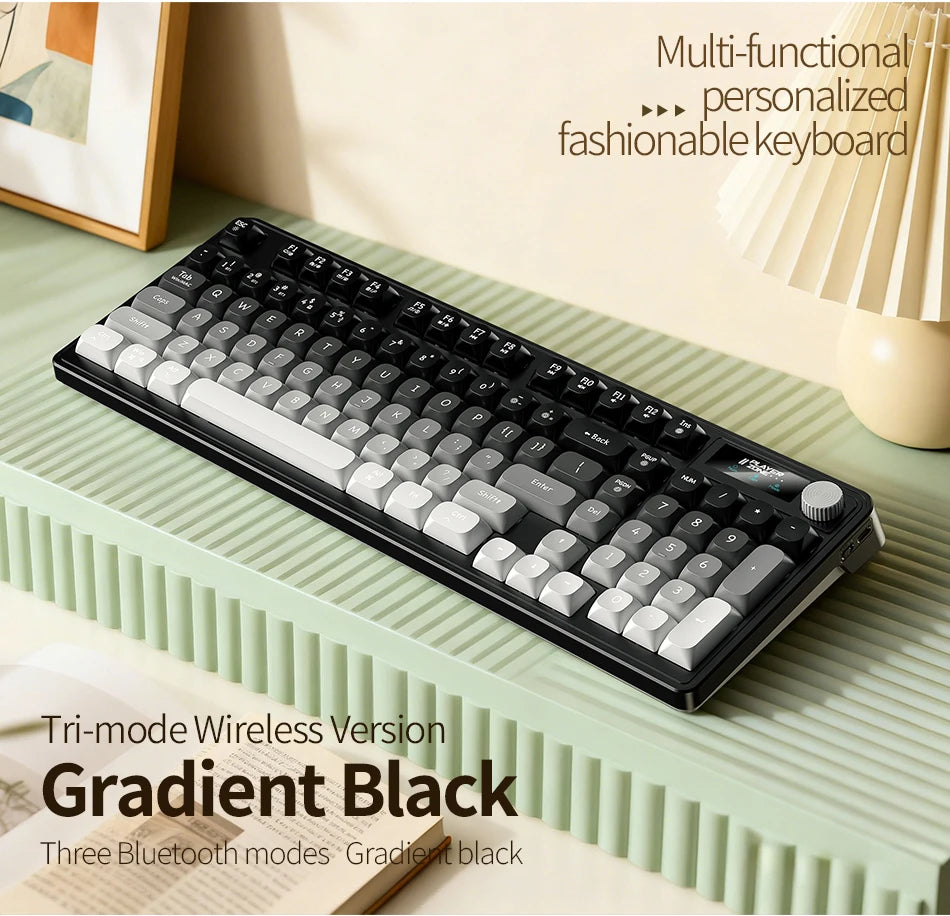 98 key Wireless Keyboard Knob Control BT/2.4g/Wired, RGB LED Backlight Display, 2000mA Battery for PC/Laptop